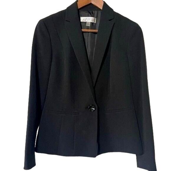 Kasper One-Button Long Sleeve Black Blazer 4 - Picture 2 of 9